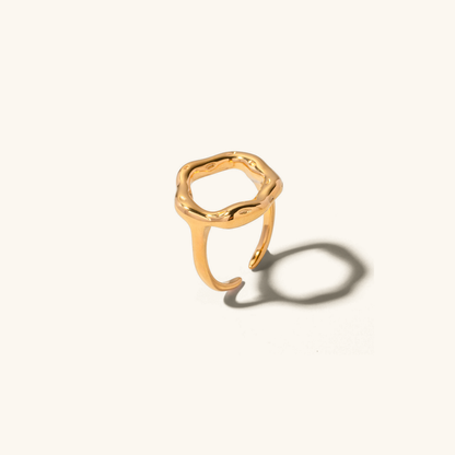 Adjustable 18k Gold Hammered Ring for Women – Hypoallergenic Minimalist Design, Water Resistant, Fits Most 0