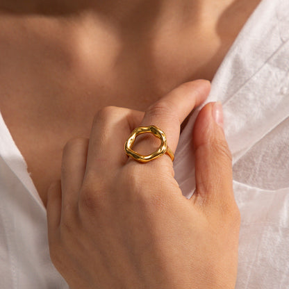 Adjustable 18k Gold Hammered Ring for Women – Hypoallergenic Minimalist Design, Water Resistant, Fits Most 1