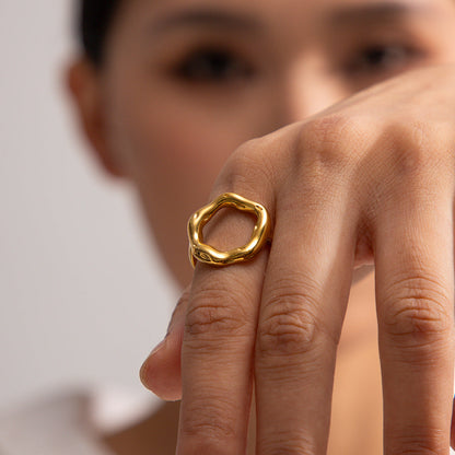 Adjustable 18k Gold Hammered Ring for Women – Hypoallergenic Minimalist Design, Water Resistant, Fits Most 3