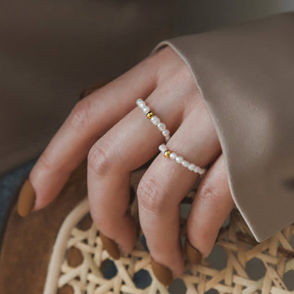 Aurora Pearl Band Ring with Ethically Sourced Freshwater Pearls – Stainless Steel-Plated 18k Gold, Hypoallergenic and Water Resistant 1