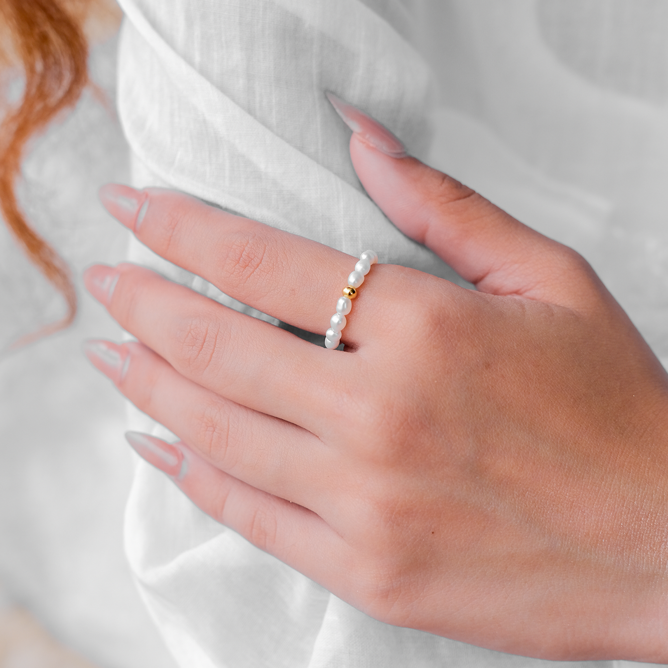 Aurora Pearl Band Ring with Ethically Sourced Freshwater Pearls – Stainless Steel-Plated 18k Gold, Hypoallergenic and Water Resistant 2