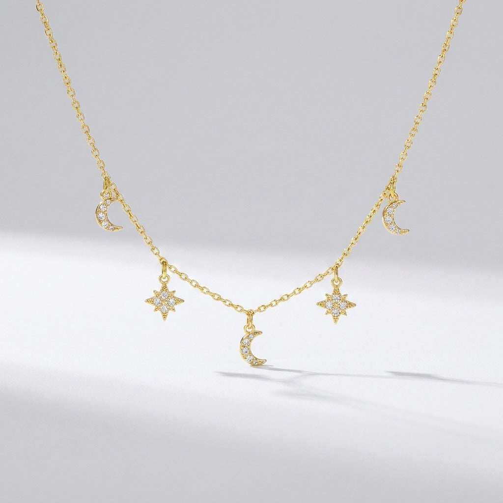 Celestial Charm Necklace | Sterling Silver Moon & Star Design with Adjustable Length | Elegant Layering Piece for Versatile Styling 2