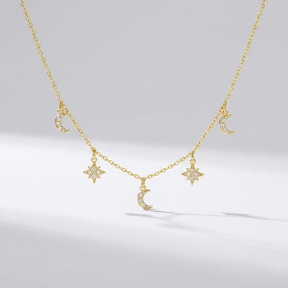 Celestial Charm Necklace | Sterling Silver Moon & Star Design with Adjustable Length | Elegant Layering Piece for Versatile Styling 2