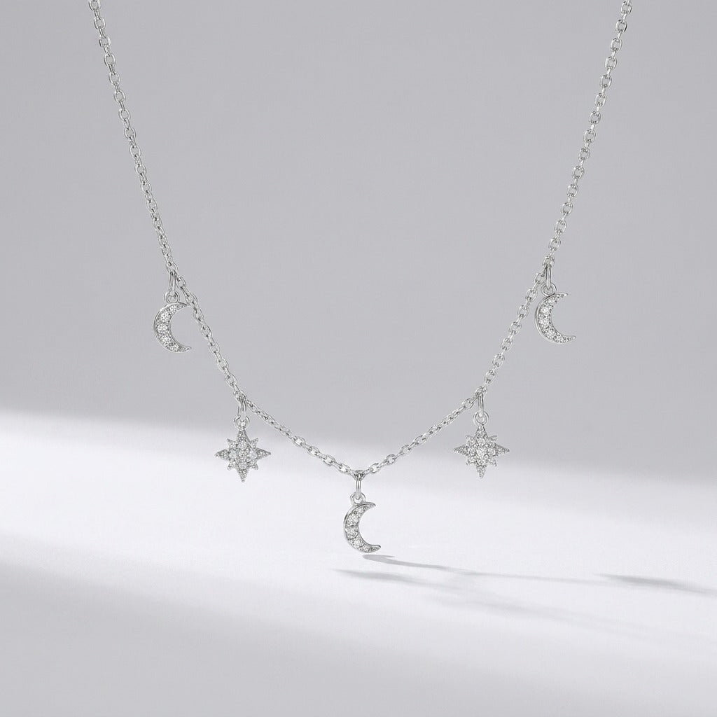 Celestial Charm Necklace | Sterling Silver Moon & Star Design with Adjustable Length | Elegant Layering Piece for Versatile Styling 6