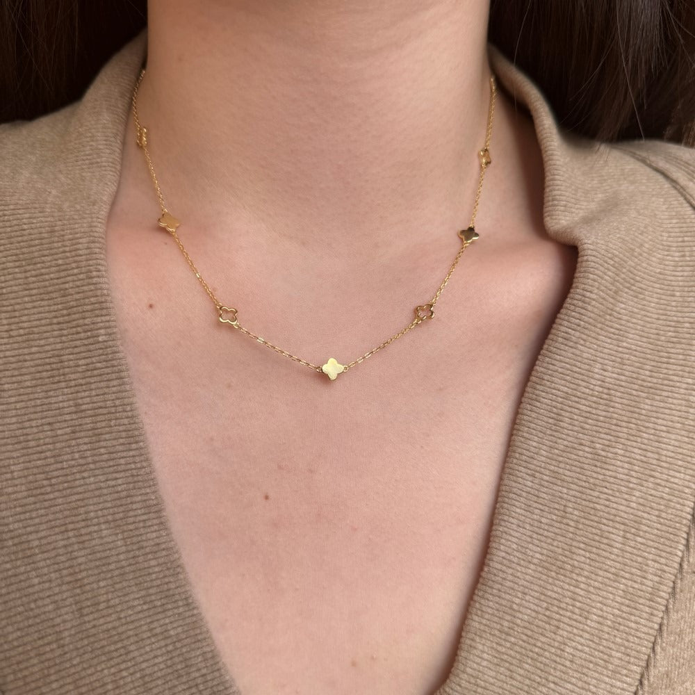 Clover Chain Necklace | Gold Necklace with 14K Finish & Adjustable Length | Elegant Accessory for Versatile Styling 1
