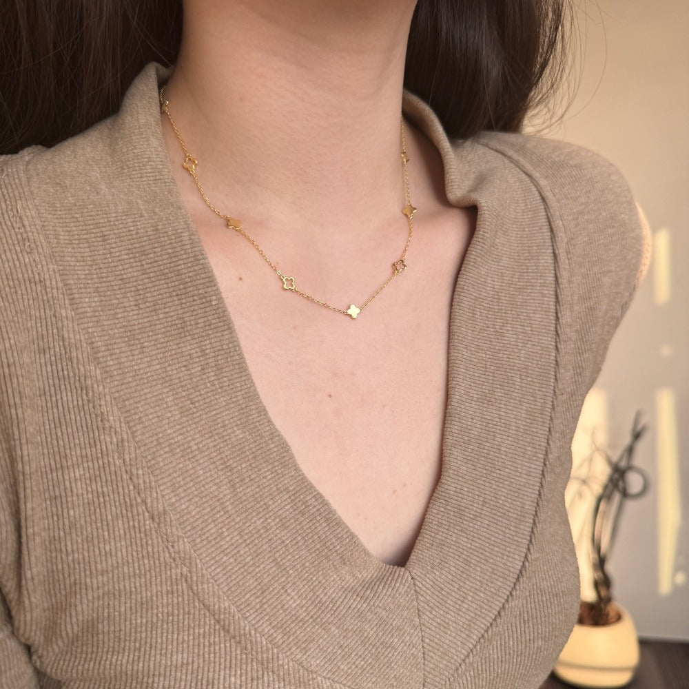 Clover Chain Necklace | Gold Necklace with 14K Finish & Adjustable Length | Elegant Accessory for Versatile Styling 2