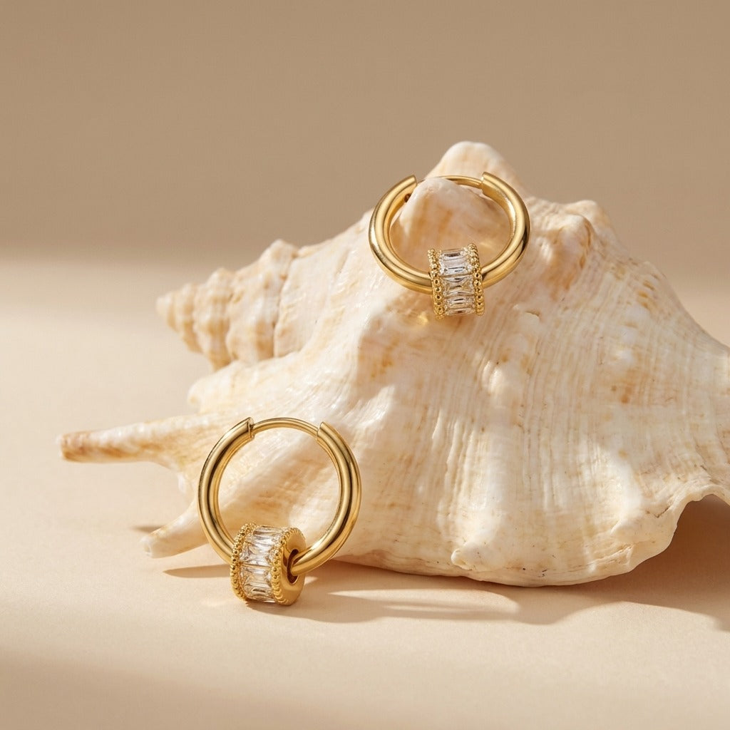 Elegant Crystal Gold Hoop Earrings with 18K Plating | Hypoallergenic Design for Everyday Luxury 1