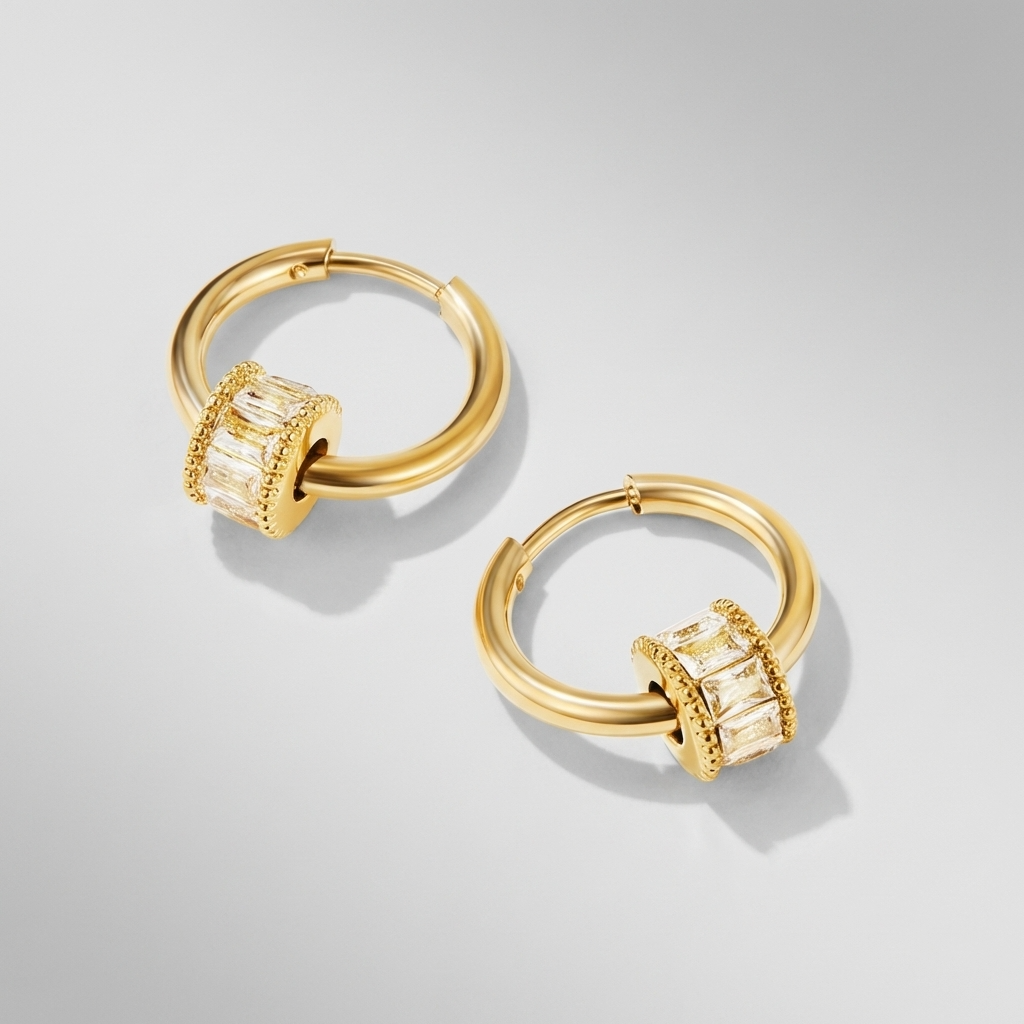Elegant Crystal Gold Hoop Earrings with 18K Plating | Hypoallergenic Design for Everyday Luxury 4