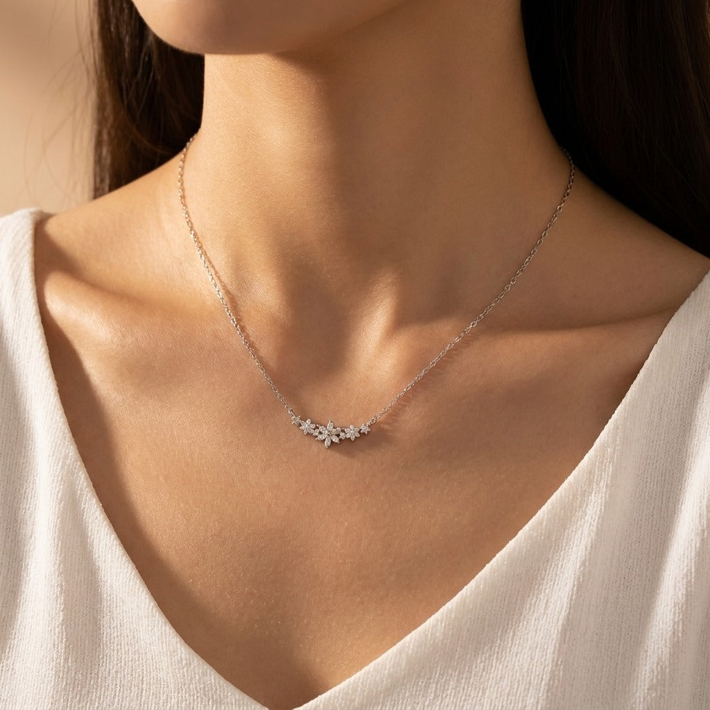 Elegant Floral Sparkle Necklace with Dazzling Crystals | Hypoallergenic Design for Timeless Style 0