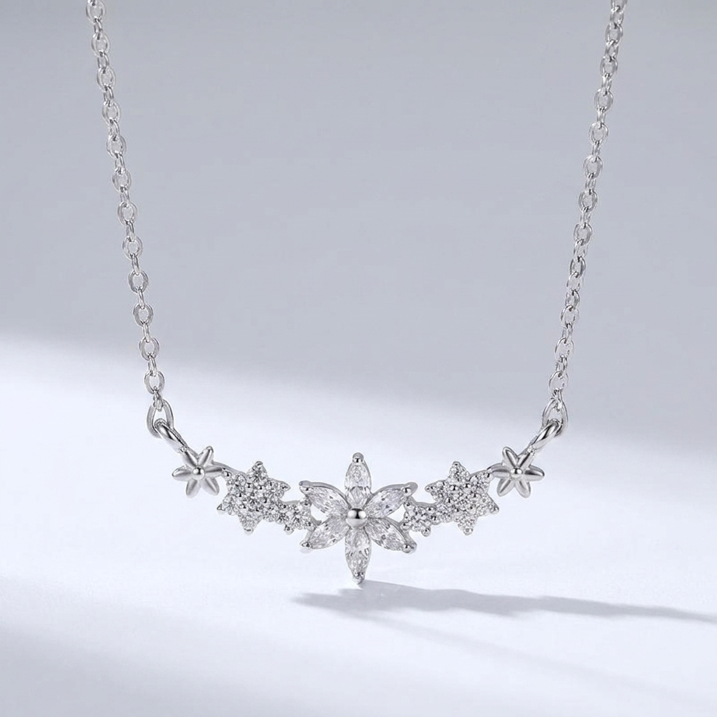Elegant Floral Sparkle Necklace with Dazzling Crystals | Hypoallergenic Design for Timeless Style 2