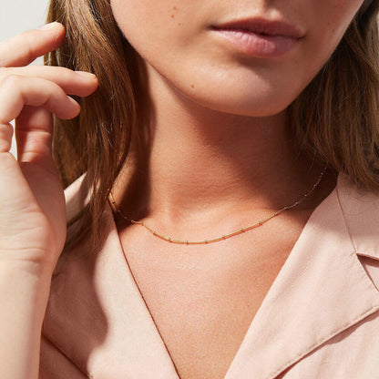 Elegant Gold Chain Necklace with Delicate Beads – Adjustable 16 Inch Length, Hypoallergenic Stainless Steel, Tarnish-Free Design 1