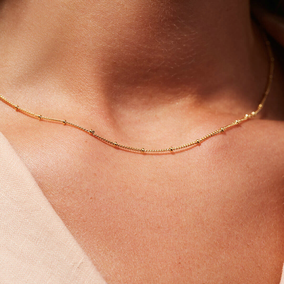 Elegant Gold Chain Necklace with Delicate Beads – Adjustable 16 Inch Length, Hypoallergenic Stainless Steel, Tarnish-Free Design 3
