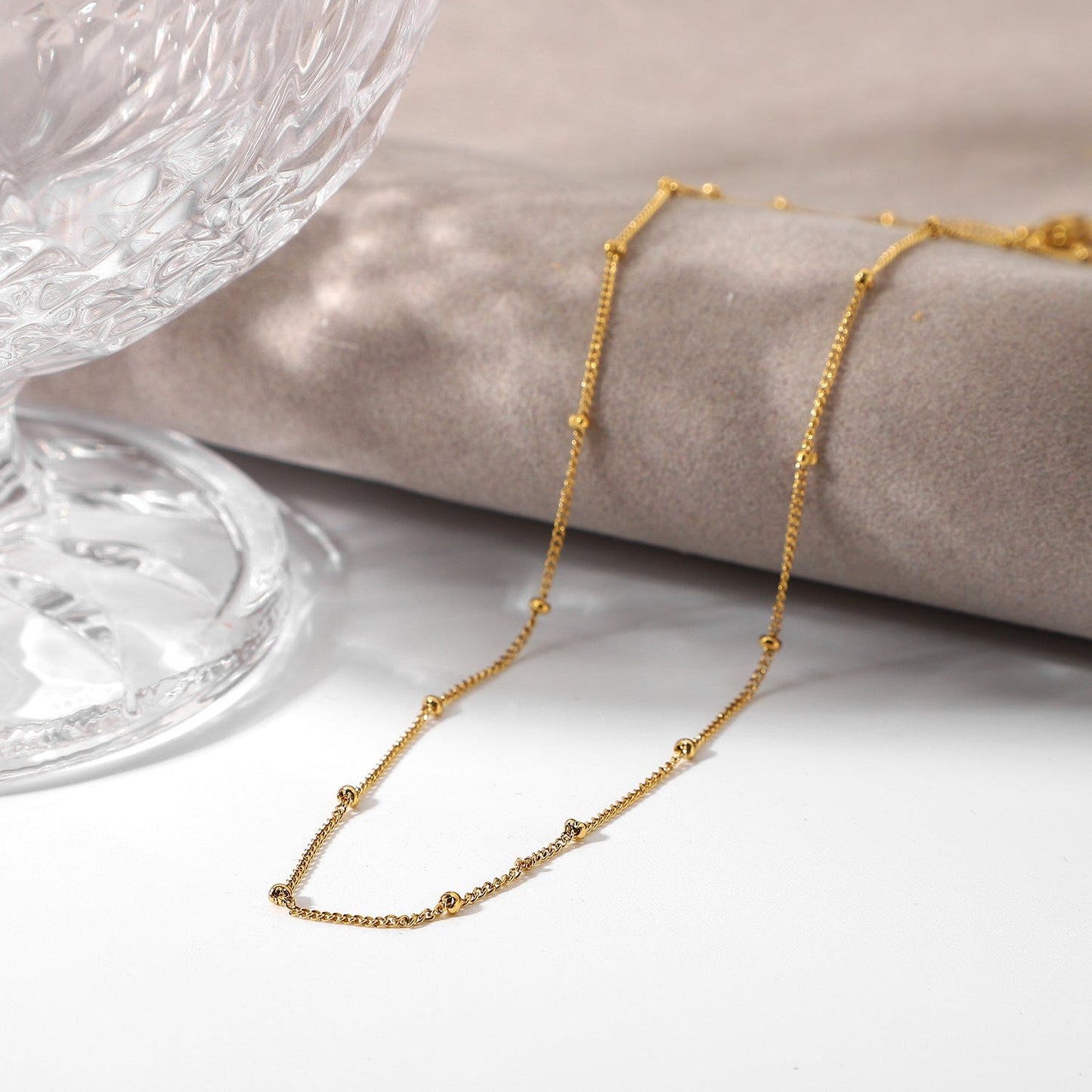 Elegant Gold Chain Necklace with Delicate Beads – Adjustable 16 Inch Length, Hypoallergenic Stainless Steel, Tarnish-Free Design 4