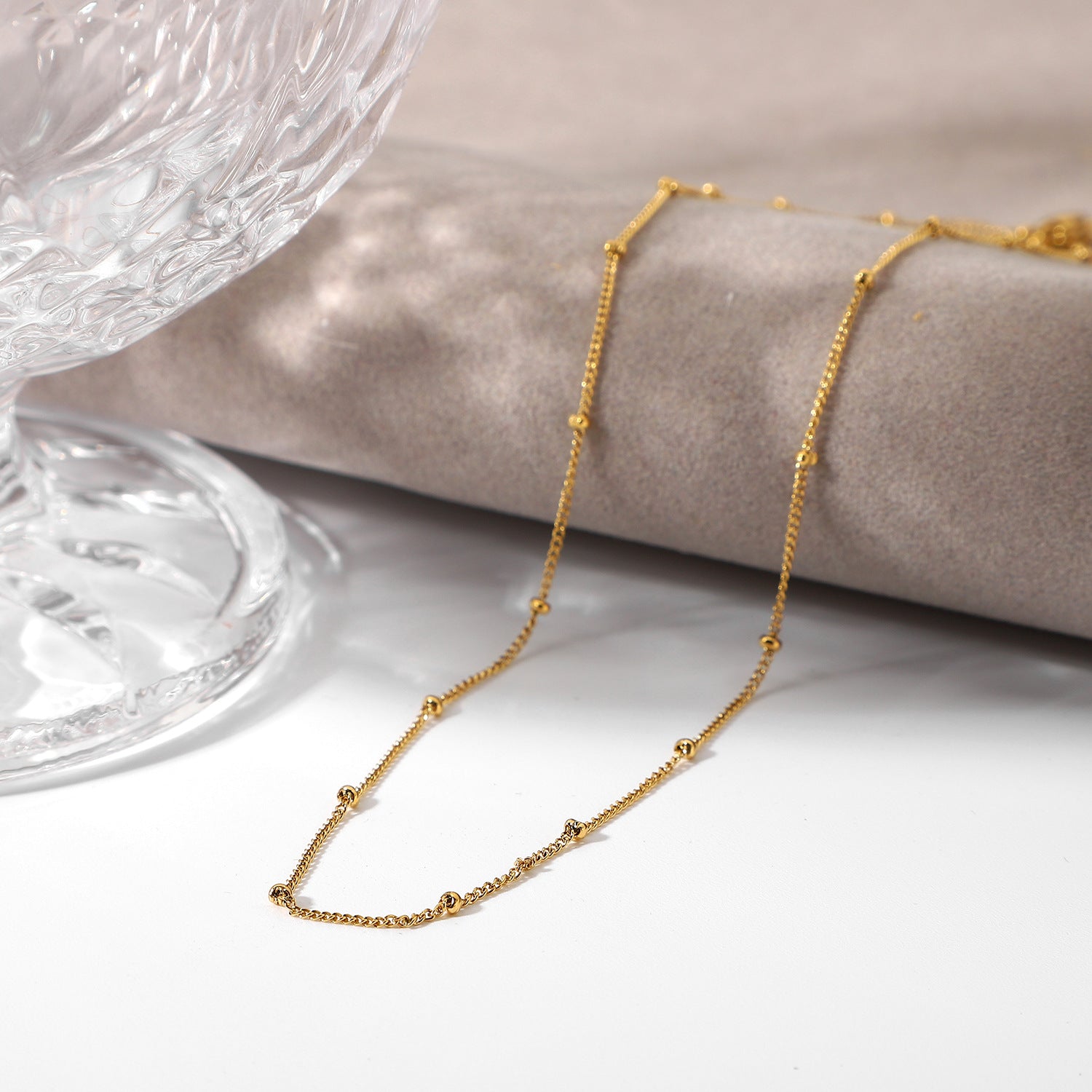 Elegant Gold Chain Necklace with Delicate Beads – Adjustable 16 Inch Length, Hypoallergenic Stainless Steel, Tarnish-Free Design 4