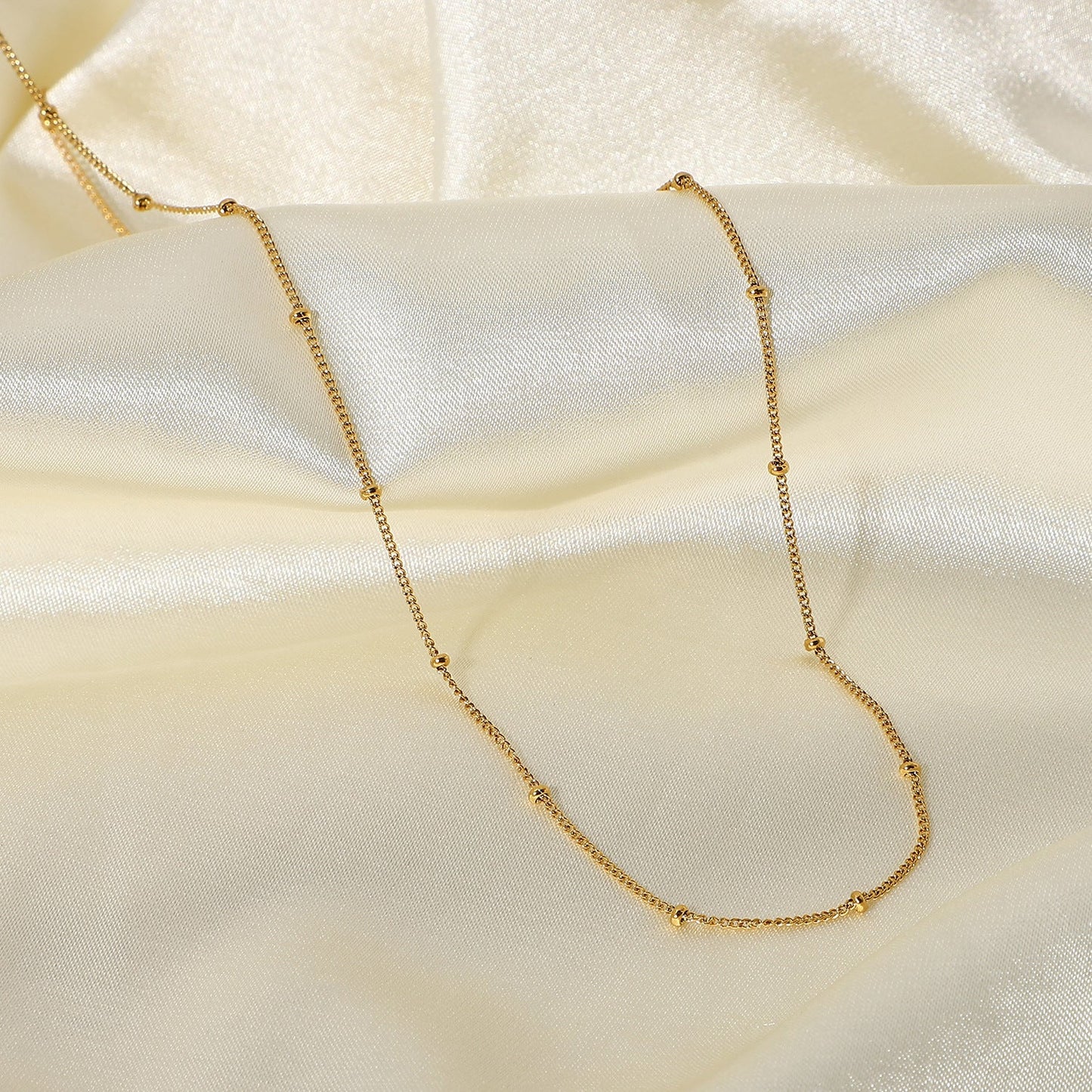 Elegant Gold Chain Necklace with Delicate Beads – Adjustable 16 Inch Length, Hypoallergenic Stainless Steel, Tarnish-Free Design 5