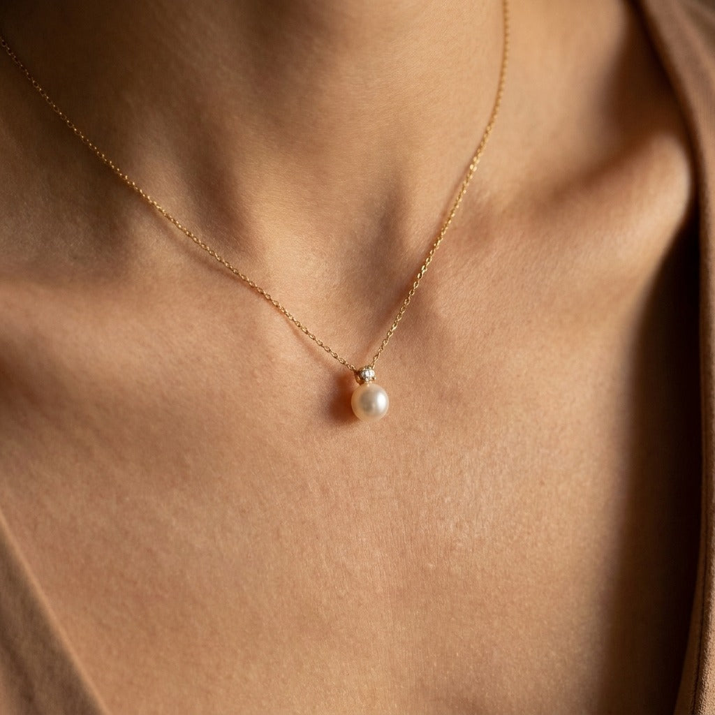 Elegant Pearl Pendant Necklace | Adjustable Length with Sterling Silver & 14k Gold PVD for Timeless Charm 0