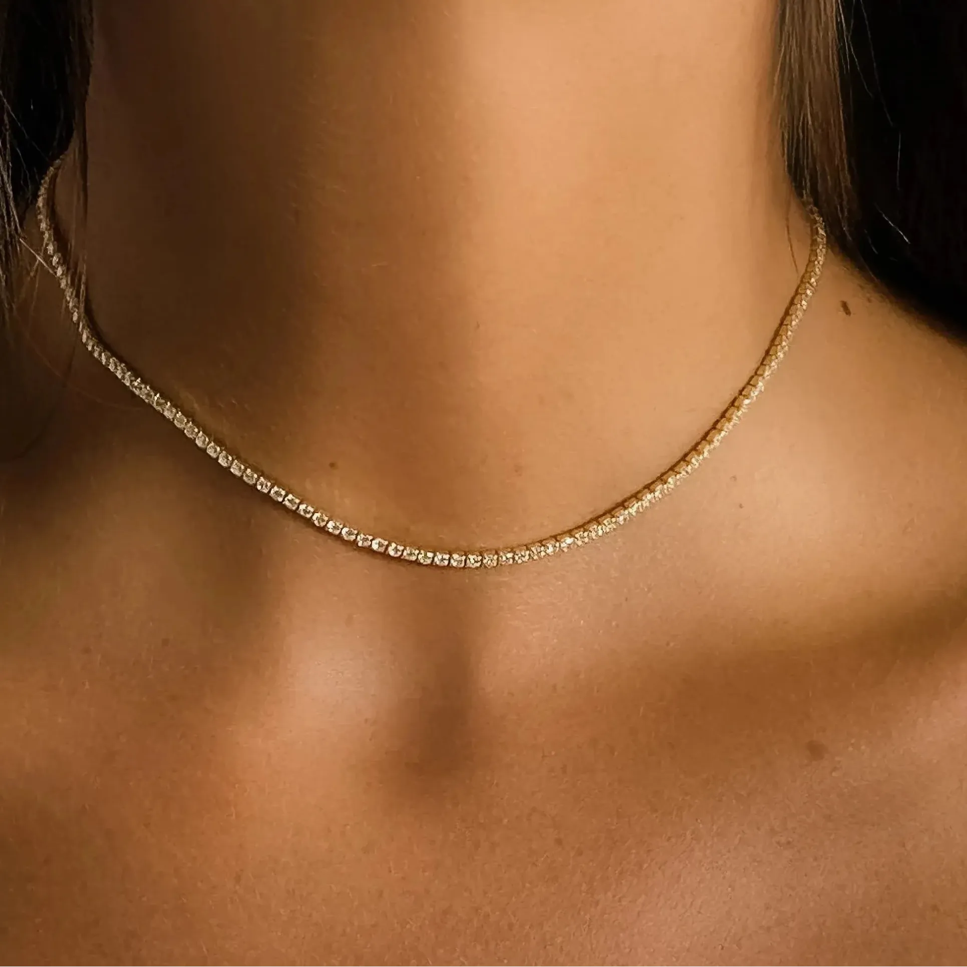 Elegant Tennis Choker | Adjustable Sterling Silver Necklace with Zircon Crystals | Hypoallergenic Design for Everyday Glamour 0