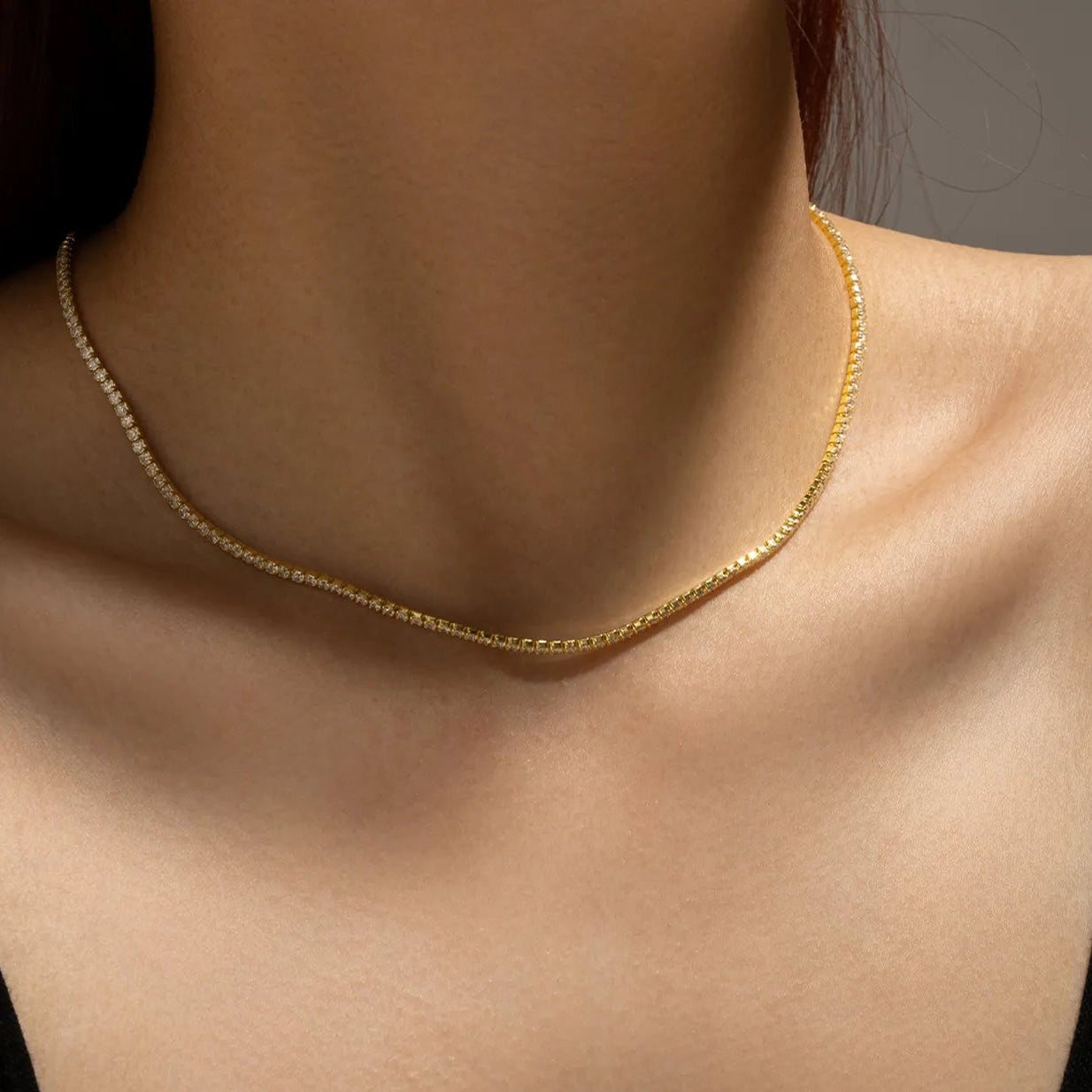 Elegant Tennis Choker | Adjustable Sterling Silver Necklace with Zircon Crystals | Hypoallergenic Design for Everyday Glamour 2