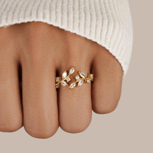 Adelyn Crystal Leaf Ring