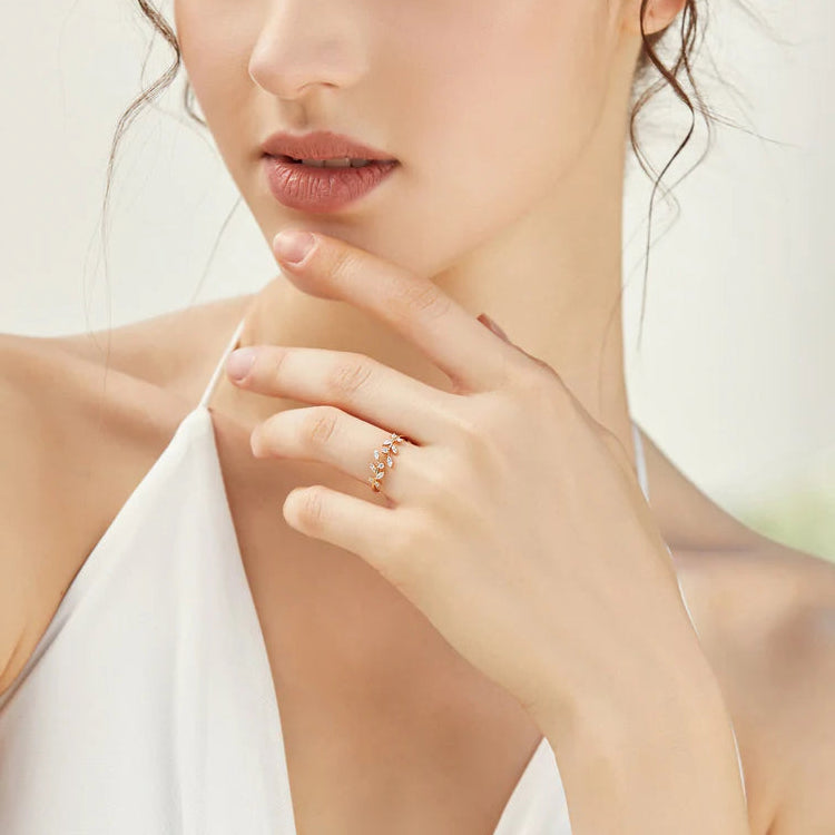 Adelyn Crystal Leaf Ring