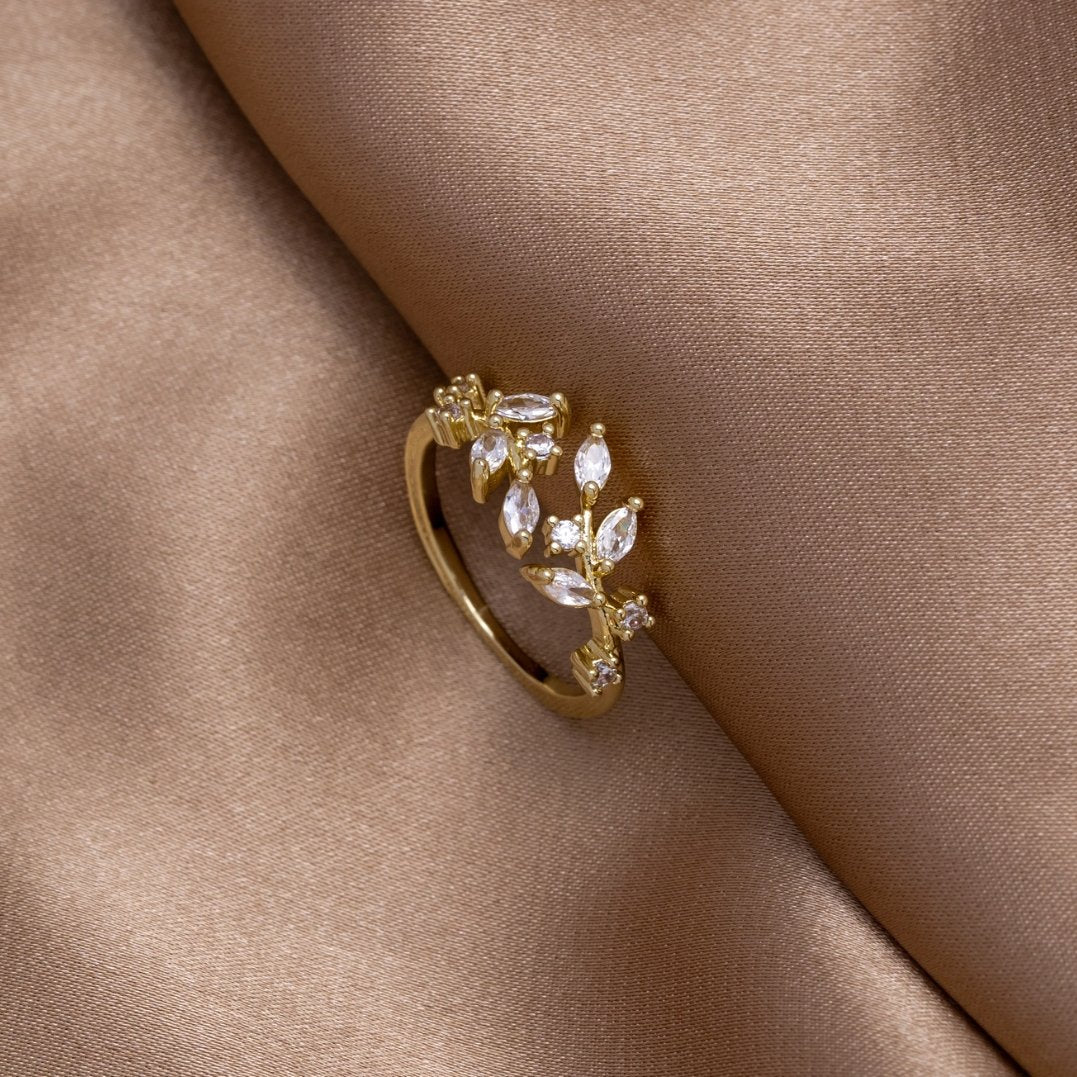 Adelyn Crystal Leaf Ring