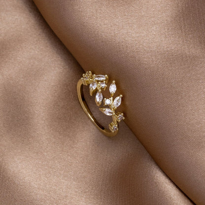 Adelyn Crystal Leaf Ring