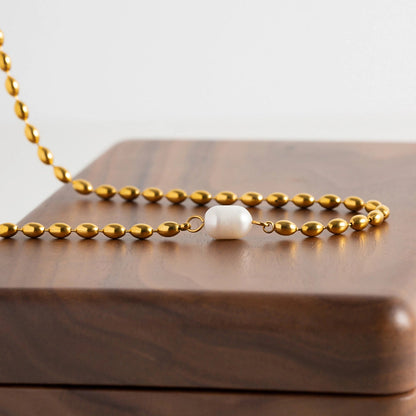 Freshwater Pearl Necklace with 18k Gold-Plated Chain – Elegant Everyday Jewelry for Women 1