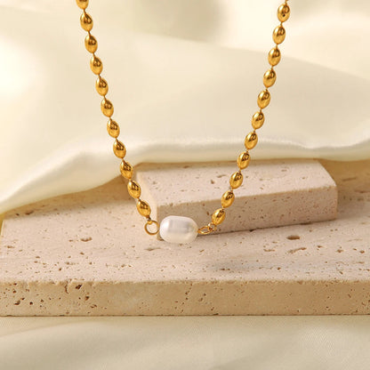 Freshwater Pearl Necklace with 18k Gold-Plated Chain – Elegant Everyday Jewelry for Women 2