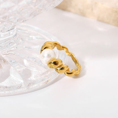 Freshwater Pearl Ring with Textured 18k Gold Band – Hypoallergenic and Water Resistant 5