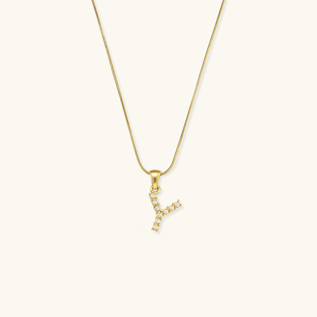 Gold-Finished Initial Necklace with Freshwater Pearls - 16 Inch Personalized Layering Jewelry 24