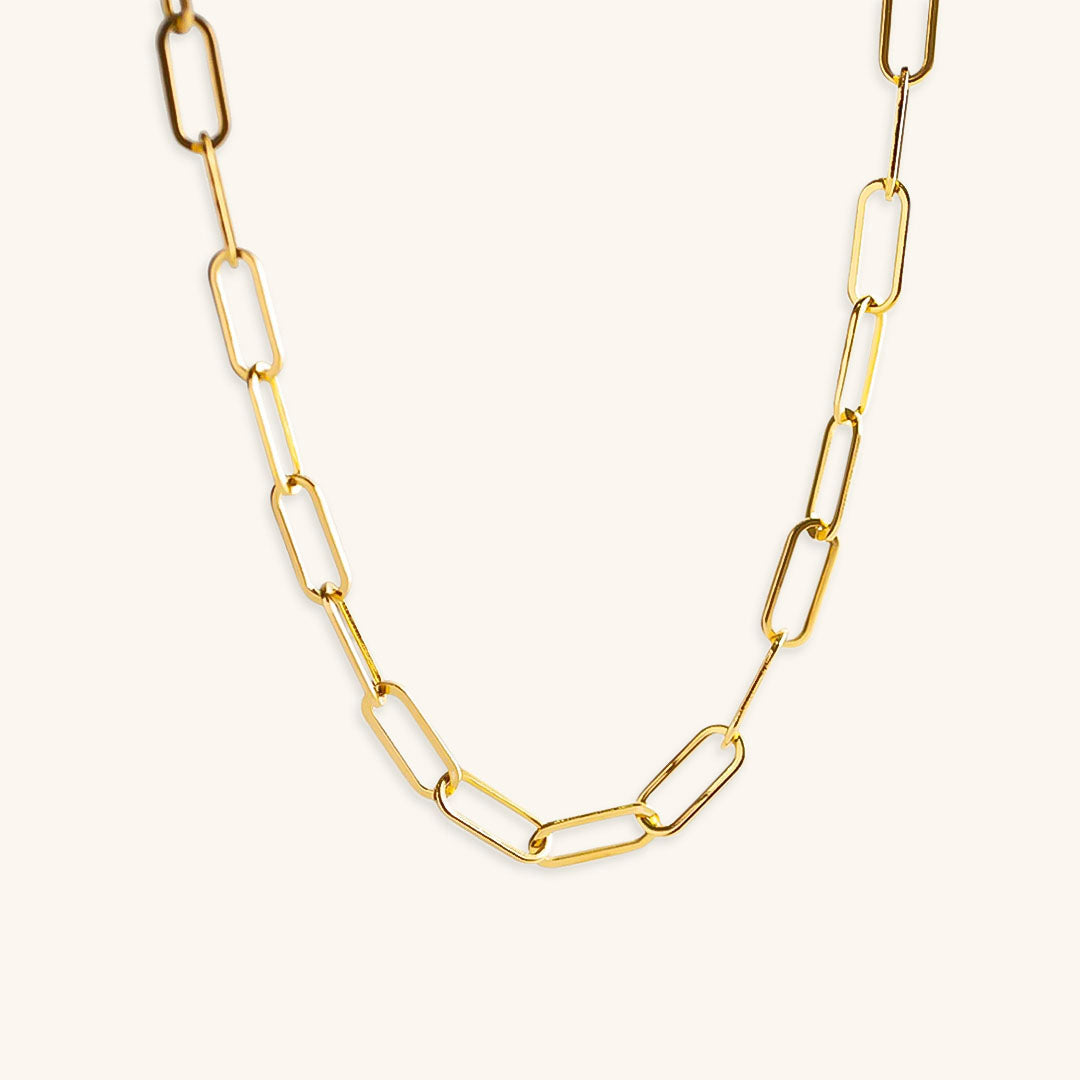 Gold Paperclip Chain Necklace – 17 Inch Adjustable 18k Gold-Plated Stainless Steel Accessory for Modern Elegance 0