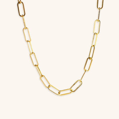 Gold Paperclip Chain Necklace – 17 Inch Adjustable 18k Gold-Plated Stainless Steel Accessory for Modern Elegance 0
