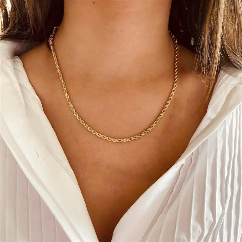 Gold Twisted Rope Chain Necklace – 16 Inch Adjustable Length, Hypoallergenic Stainless Steel Plated with 18k Gold 1