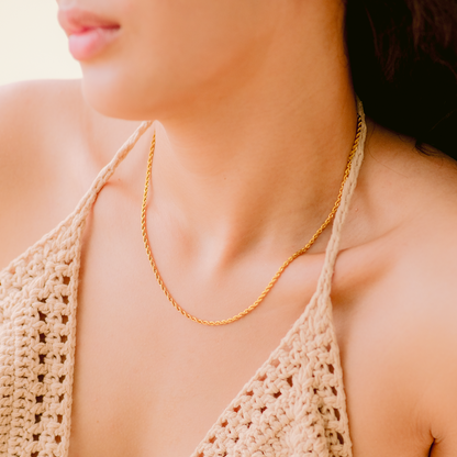 Gold Twisted Rope Chain Necklace – 16 Inch Adjustable Length, Hypoallergenic Stainless Steel Plated with 18k Gold 2