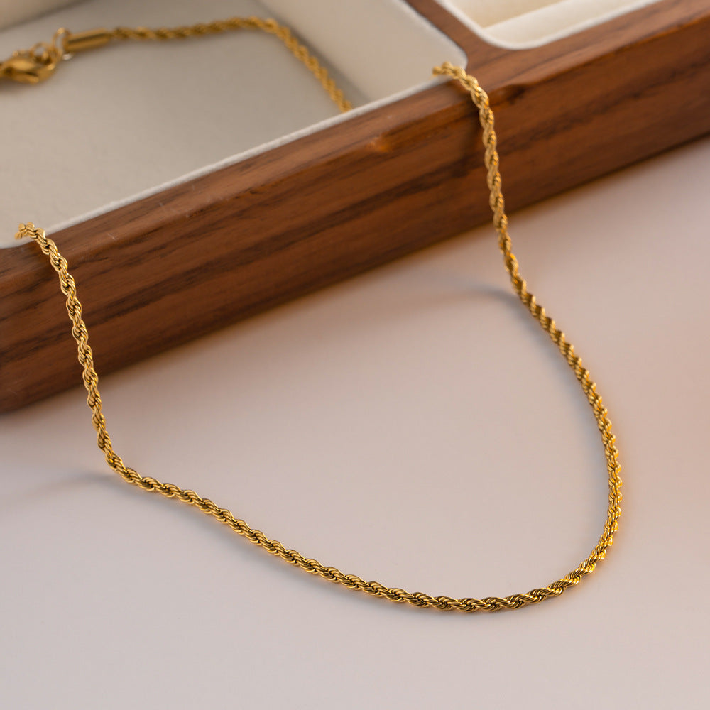 Gold Twisted Rope Chain Necklace – 16 Inch Adjustable Length, Hypoallergenic Stainless Steel Plated with 18k Gold 3