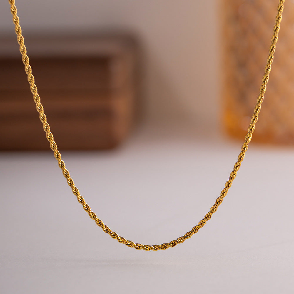 Gold Twisted Rope Chain Necklace – 16 Inch Adjustable Length, Hypoallergenic Stainless Steel Plated with 18k Gold 4