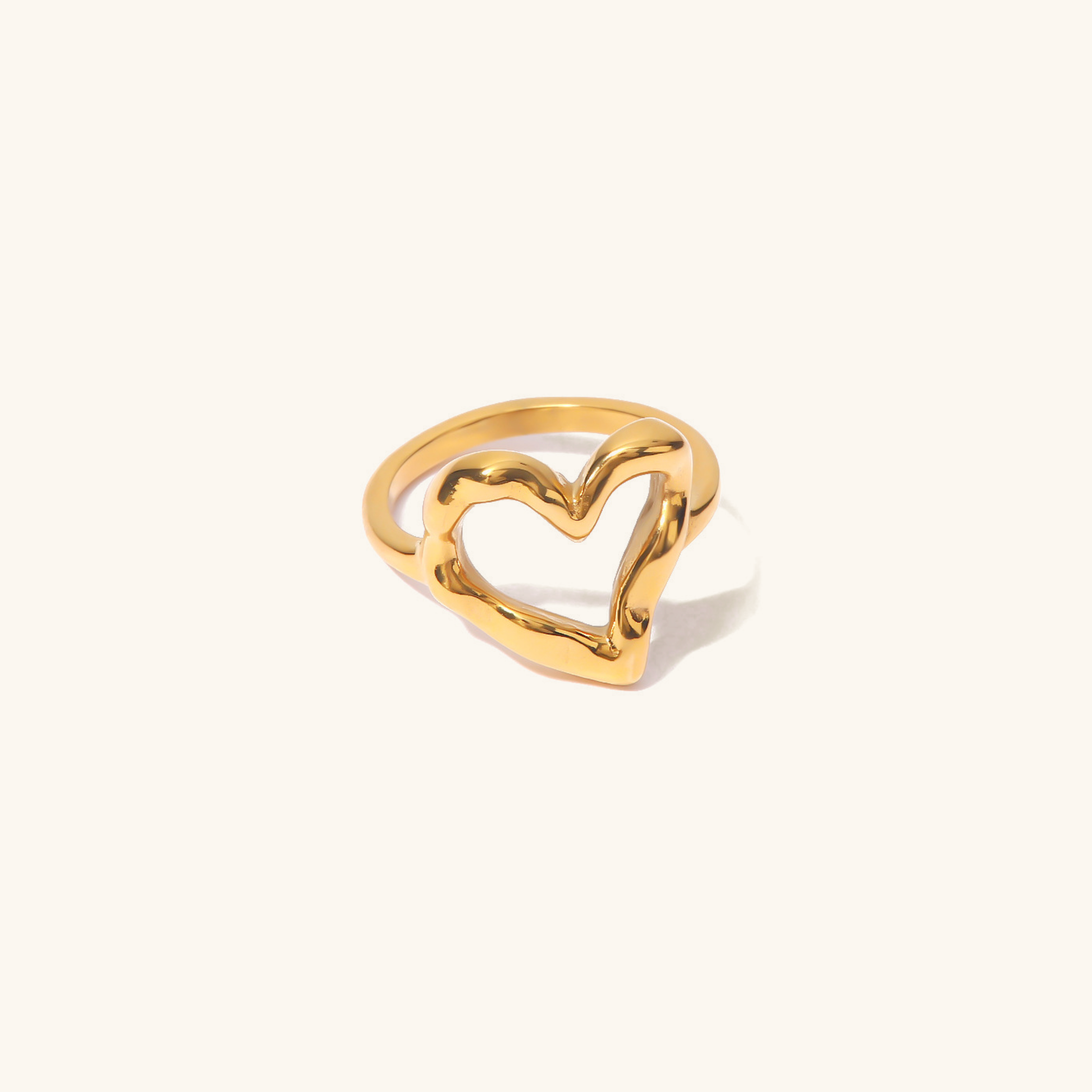 Heart-Shaped Ring in Ethically Sourced Stainless Steel-Plated 18k Gold – Lightweight, Hypoallergenic, Water Resistant 0