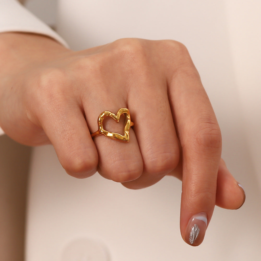 Heart-Shaped Ring in Ethically Sourced Stainless Steel-Plated 18k Gold – Lightweight, Hypoallergenic, Water Resistant 1