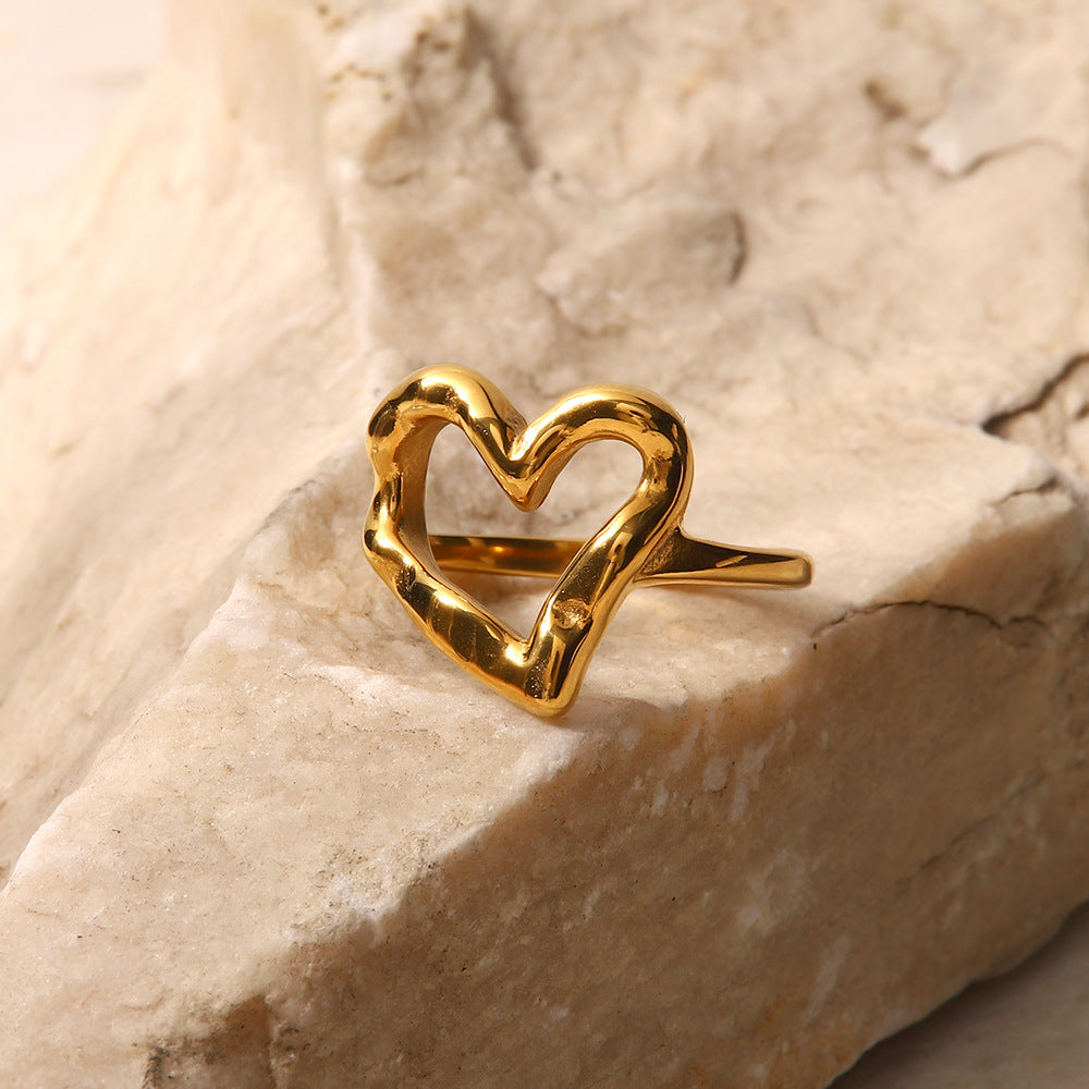 Heart-Shaped Ring in Ethically Sourced Stainless Steel-Plated 18k Gold – Lightweight, Hypoallergenic, Water Resistant 3