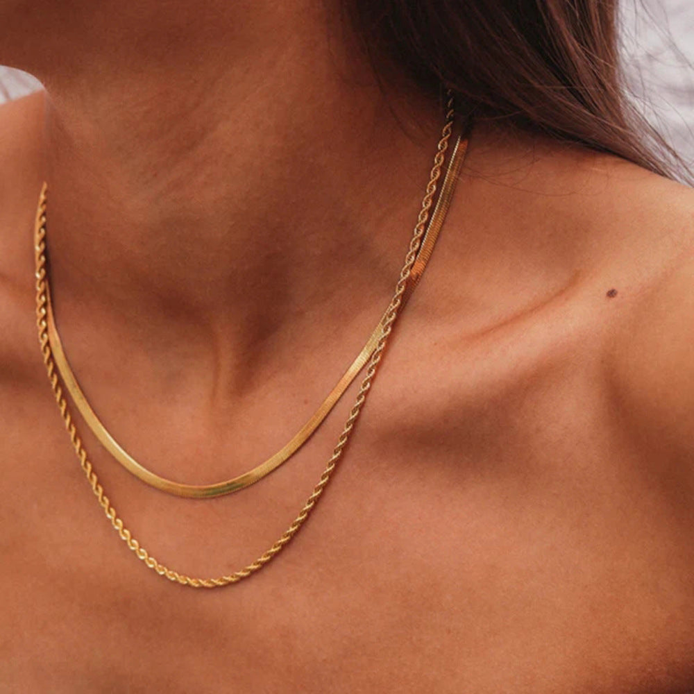 Layered Gold Chain Necklace with Adjustable Length – Ethically Sourced Stainless Steel-Plated 18k Gold 1