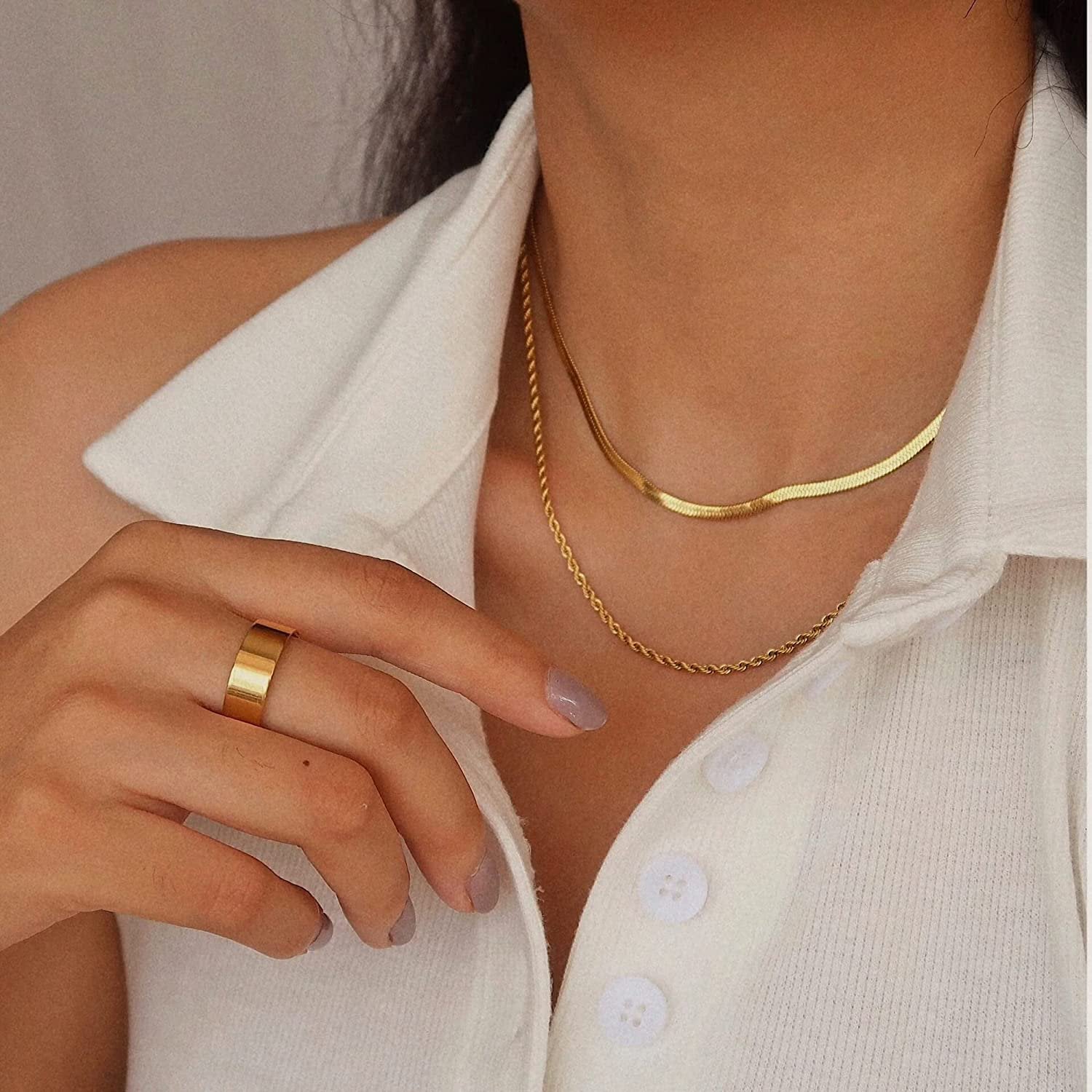 Layered Gold Chain Necklace with Adjustable Length – Ethically Sourced Stainless Steel-Plated 18k Gold 2
