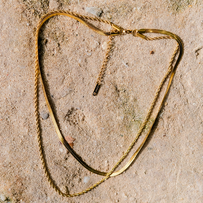 Layered Gold Chain Necklace with Adjustable Length – Ethically Sourced Stainless Steel-Plated 18k Gold 4