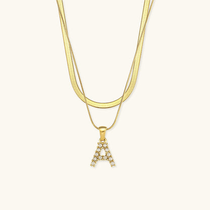 Layered Gold Initial Necklace with Freshwater Pearls – Waterproof, Hypoallergenic, 14-Inch Adjustable Length 0