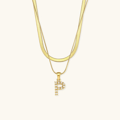 Layered Gold Initial Necklace with Freshwater Pearls – Waterproof, Hypoallergenic, 14-Inch Adjustable Length 13