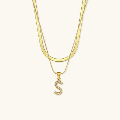 Layered Gold Initial Necklace with Freshwater Pearls – Waterproof, Hypoallergenic, 14-Inch Adjustable Length 17