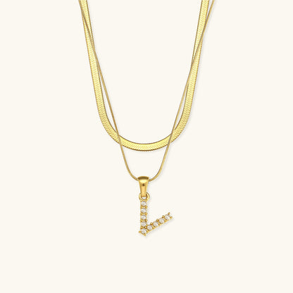 Layered Gold Initial Necklace with Freshwater Pearls – Waterproof, Hypoallergenic, 14-Inch Adjustable Length 18