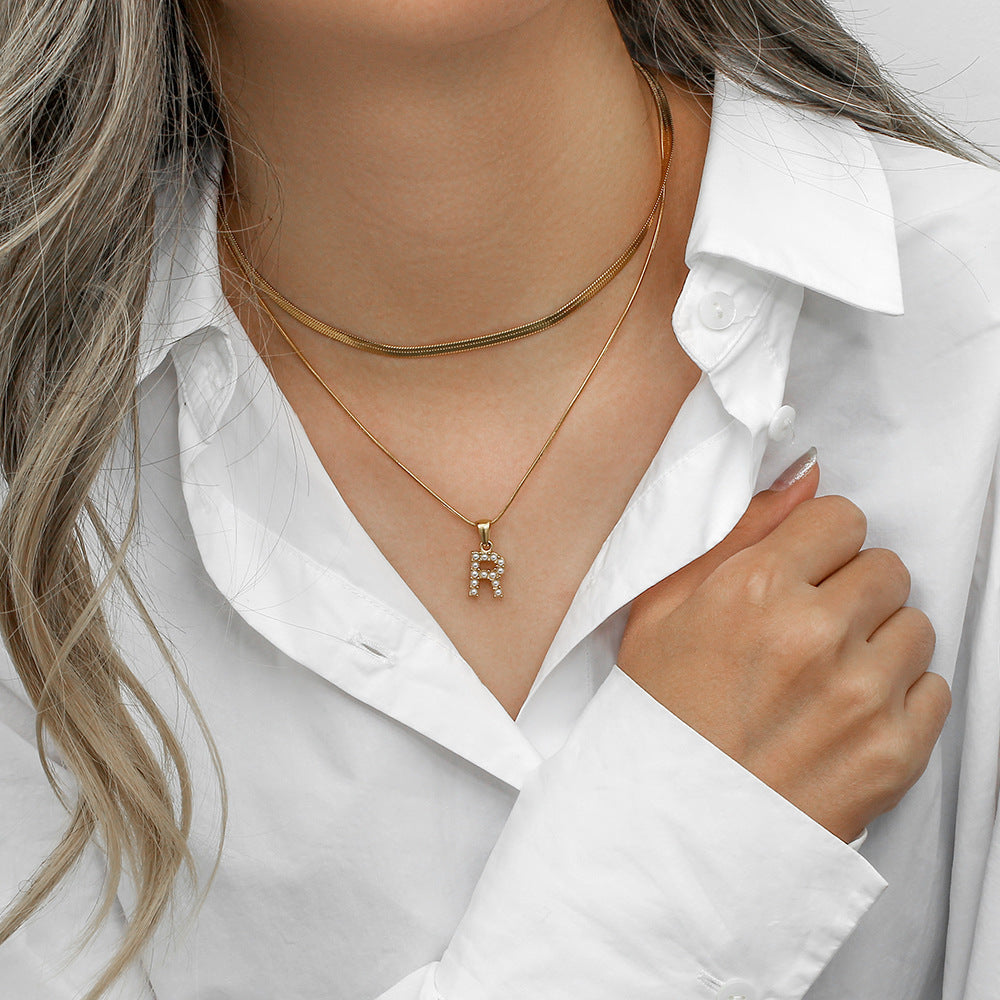 Layered Gold Initial Necklace with Freshwater Pearls – Waterproof, Hypoallergenic, 14-Inch Adjustable Length 2