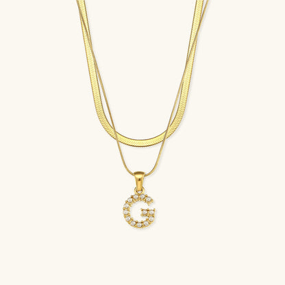 Layered Gold Initial Necklace with Freshwater Pearls – Waterproof, Hypoallergenic, 14-Inch Adjustable Length 20