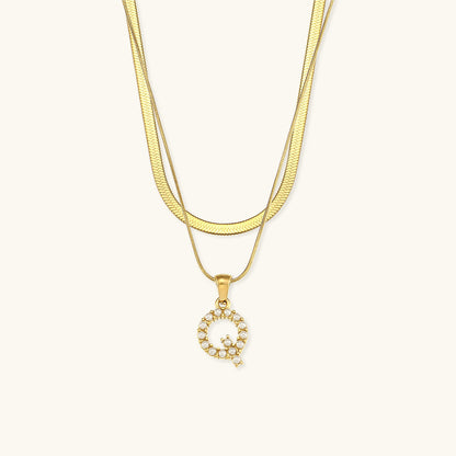 Layered Gold Initial Necklace with Freshwater Pearls – Waterproof, Hypoallergenic, 14-Inch Adjustable Length 23