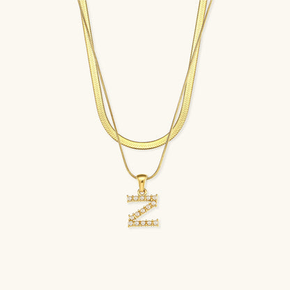 Layered Gold Initial Necklace with Freshwater Pearls – Waterproof, Hypoallergenic, 14-Inch Adjustable Length 24